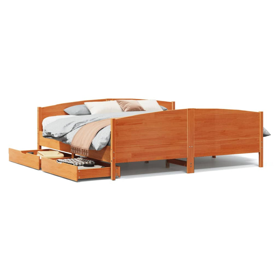 Bedframe zonder matras massief grenenhout wasbruin 200x200 cm