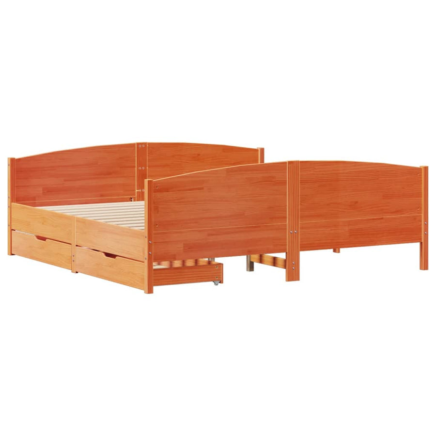Bedframe zonder matras massief grenenhout wasbruin 200x200 cm