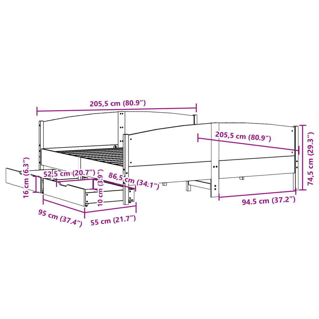 Bedframe zonder matras massief grenenhout wasbruin 200x200 cm