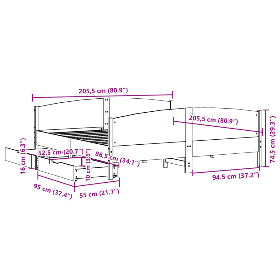 Bedframe zonder matras massief grenenhout wasbruin 200x200 cm
