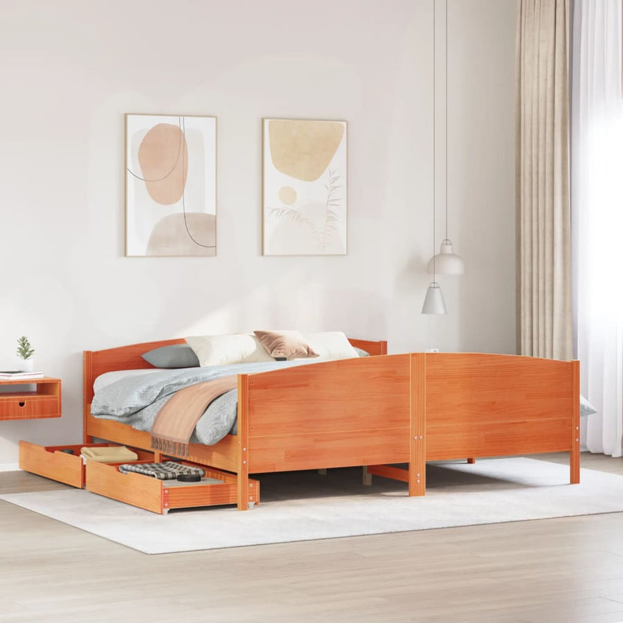 Bedframe zonder matras massief grenenhout wasbruin 200x200 cm
