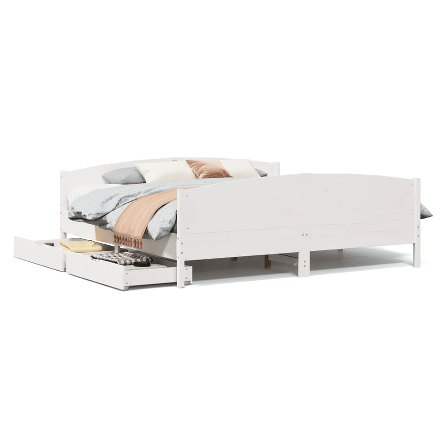 Bedframe zonder matras massief grenenhout wit 180x200 cm