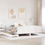 Bedframe massief grenenhout wit 180x200 cm met lades