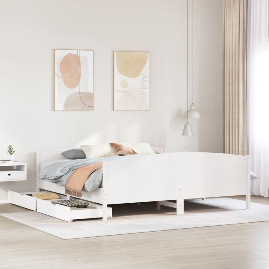 Bedframe zonder matras massief grenenhout wit 180x200 cm