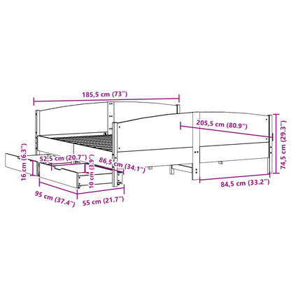 Bedframe zonder matras massief grenenhout wasbruin 180x200 cm