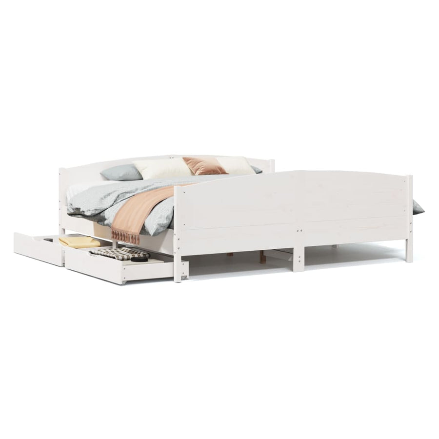 Bedframe zonder matras massief grenenhout wit 160x200 cm