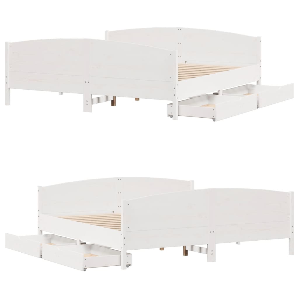 Bedframe zonder matras massief grenenhout wit 160x200 cm