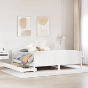 Bedframe massief grenenhout wit 160x200 cm met lades