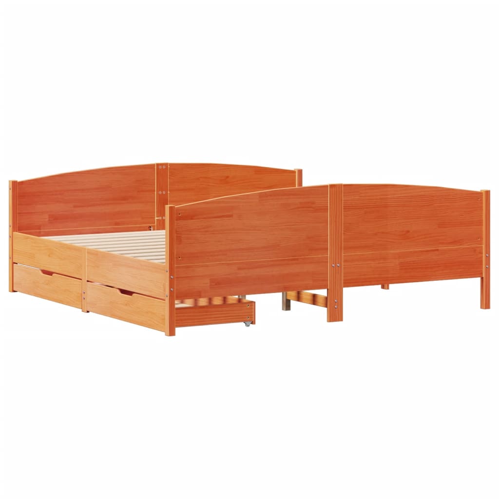 Bedframe zonder matras massief grenenhout wasbruin 160x200 cm