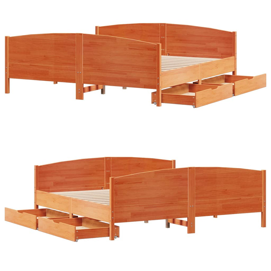 Bedframe zonder matras massief grenenhout wasbruin 160x200 cm