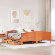 Bedframe massief grenenhout wasbruin 160x200 cm met lades