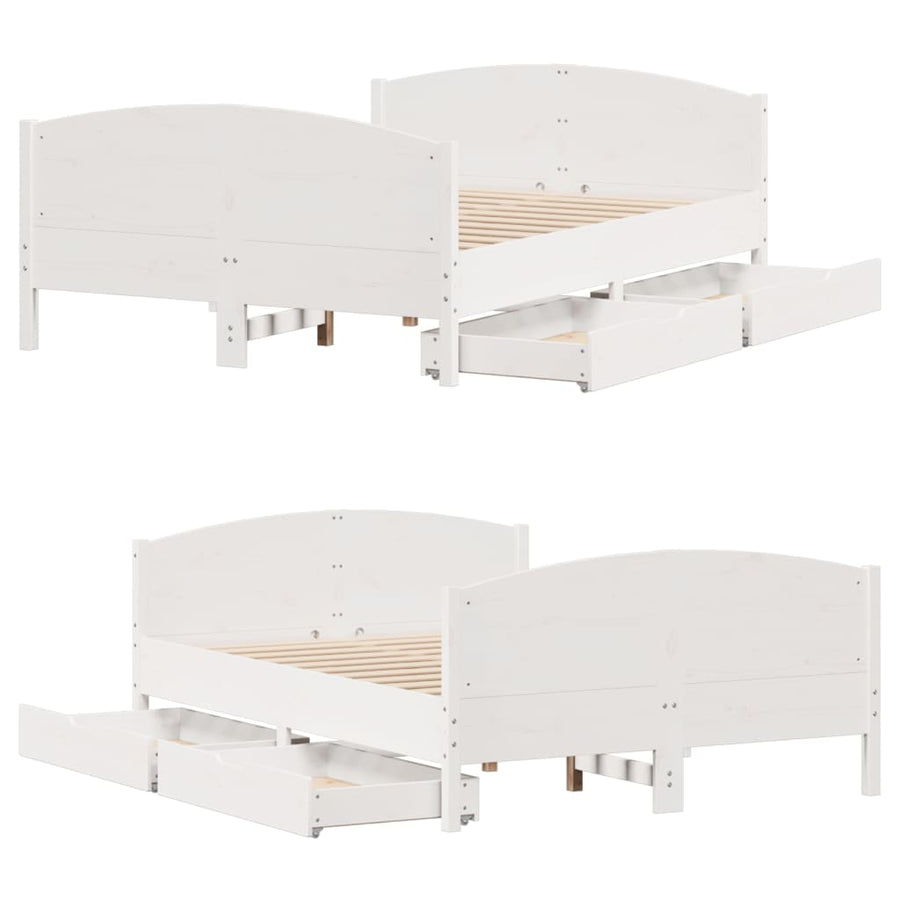 Bedframe zonder matras massief grenenhout wit 150x200 cm
