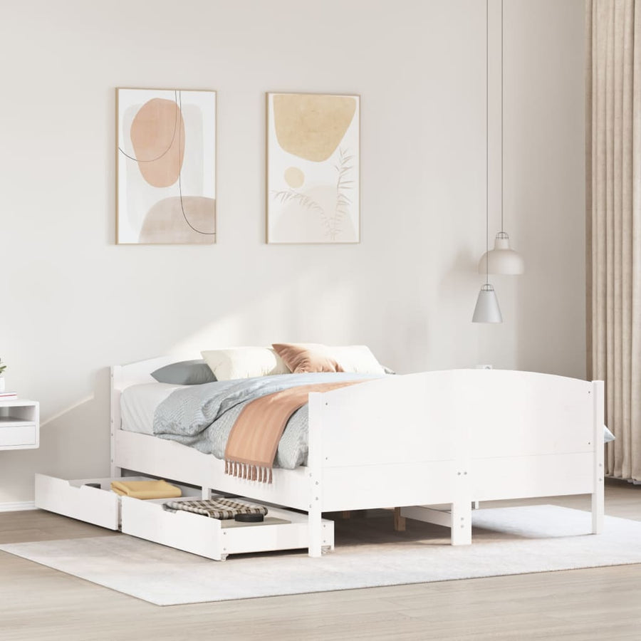 Bedframe zonder matras massief grenenhout wit 150x200 cm