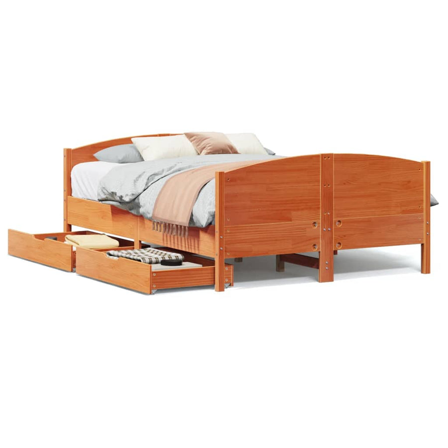 Bedframe zonder matras massief grenenhout wasbruin 150x200 cm