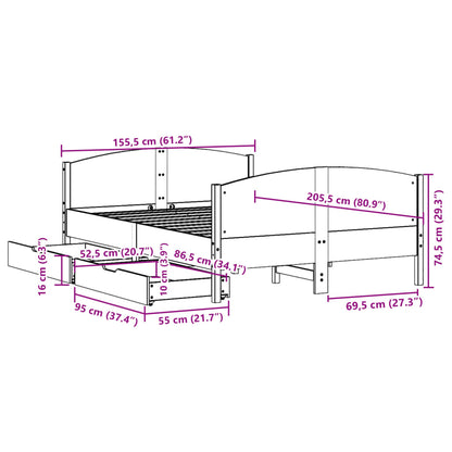 Bedframe zonder matras massief grenenhout wasbruin 150x200 cm