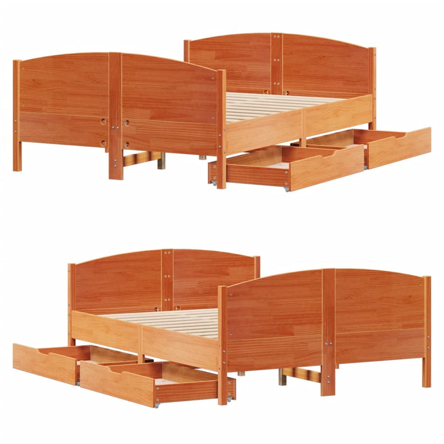 Bedframe zonder matras massief grenenhout wasbruin 150x200 cm