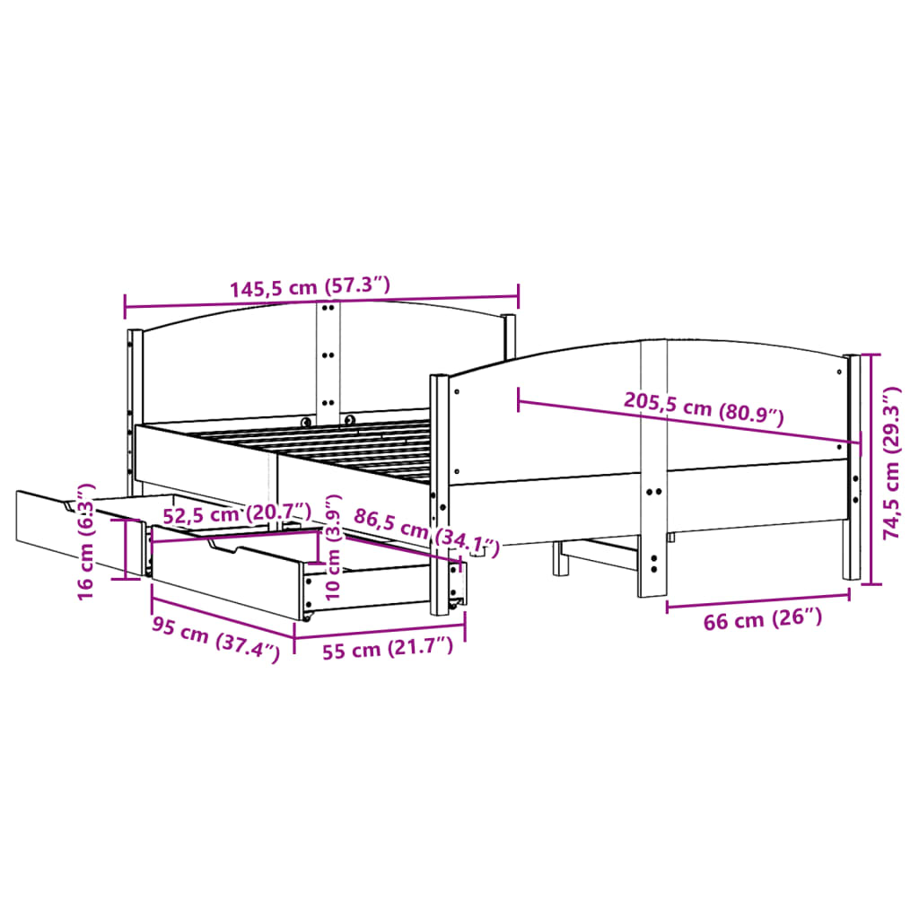 Bedframe zonder matras massief grenenhout wit 140x200 cm