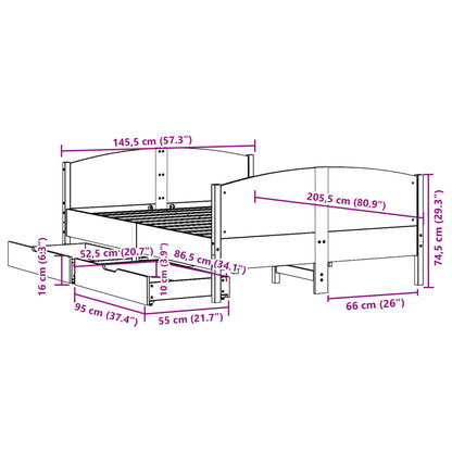 Bedframe zonder matras massief grenenhout wit 140x200 cm