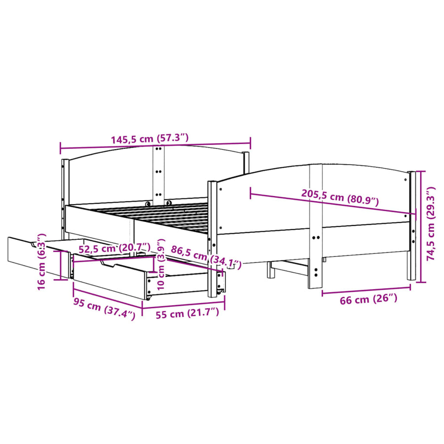 Bedframe zonder matras massief grenenhout wit 140x200 cm