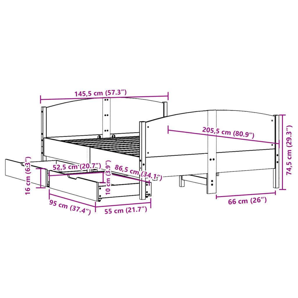 Bedframe zonder matras massief grenenhout wasbruin 140x200 cm