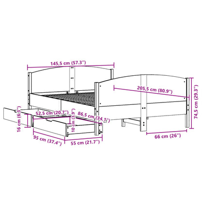 Bedframe zonder matras massief grenenhout wasbruin 140x200 cm