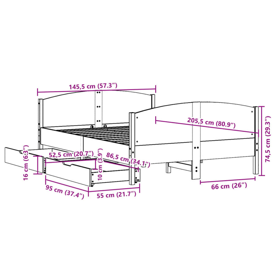 Bedframe zonder matras massief grenenhout wasbruin 140x200 cm