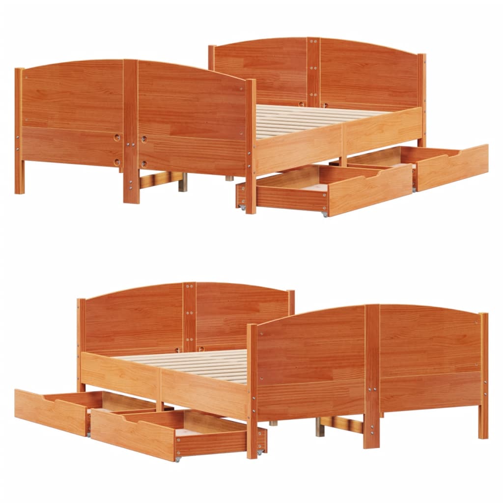 Bedframe zonder matras massief grenenhout wasbruin 140x200 cm