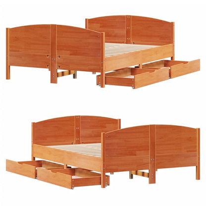 Bedframe zonder matras massief grenenhout wasbruin 140x200 cm