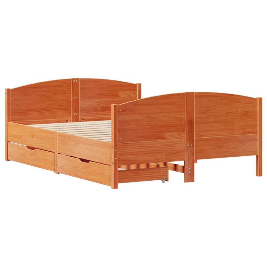 Bedframe zonder matras massief grenenhout wasbruin 120x200 cm