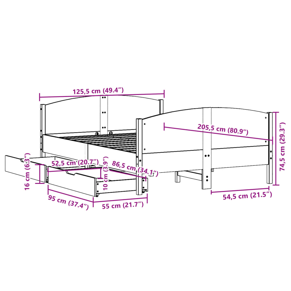 Bedframe zonder matras massief grenenhout wasbruin 120x200 cm