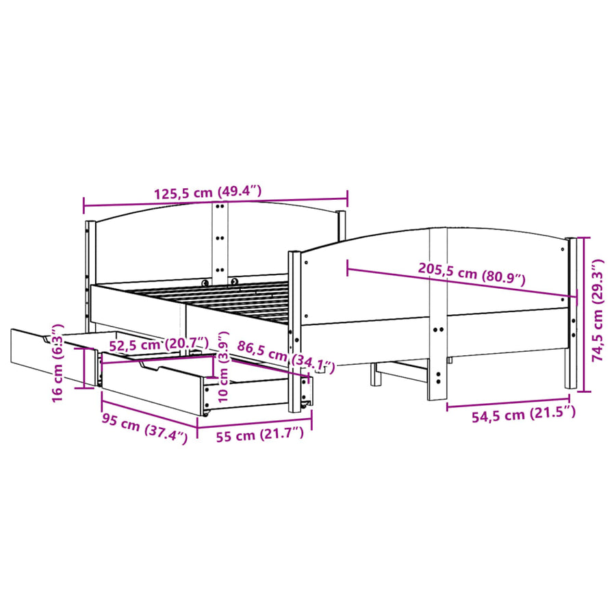 Bedframe zonder matras massief grenenhout wasbruin 120x200 cm