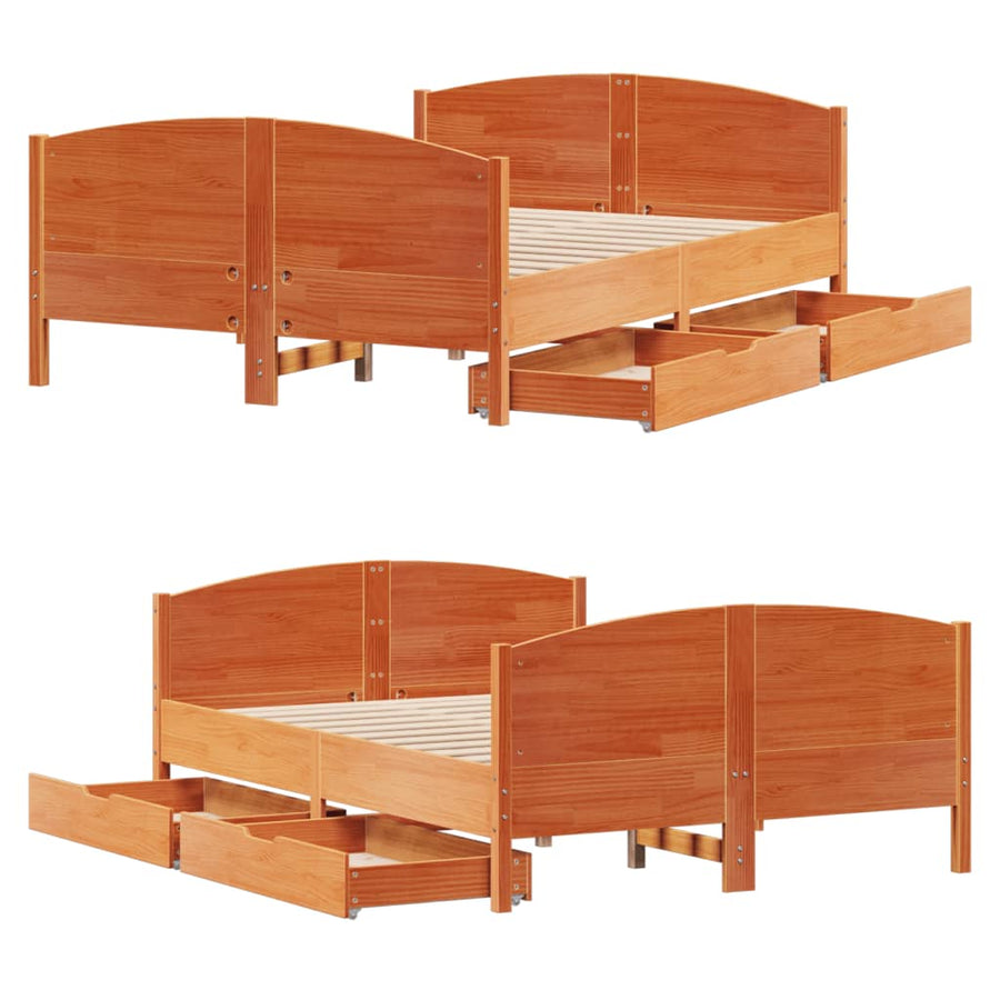 Bedframe zonder matras massief grenenhout wasbruin 120x200 cm