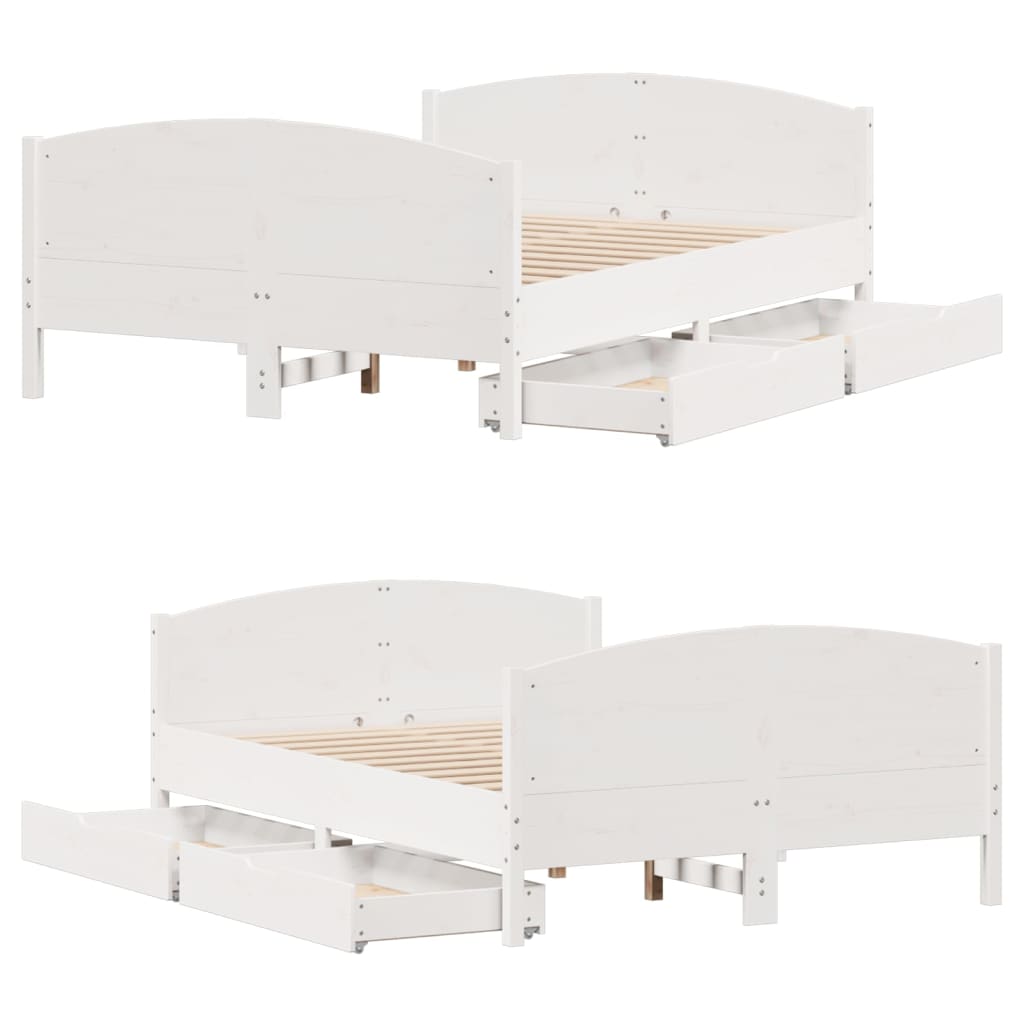 Bedframe zonder matras massief grenenhout wit 140x190 cm