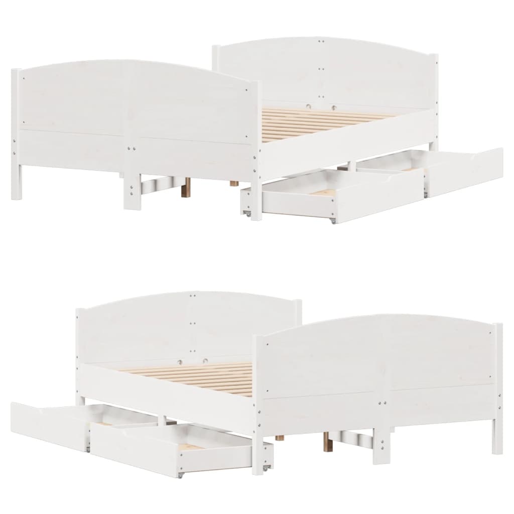 Bedframe zonder matras massief grenenhout wit 135x190 cm