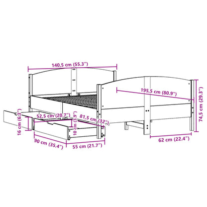 Bedframe zonder matras massief grenenhout wasbruin 135x190 cm