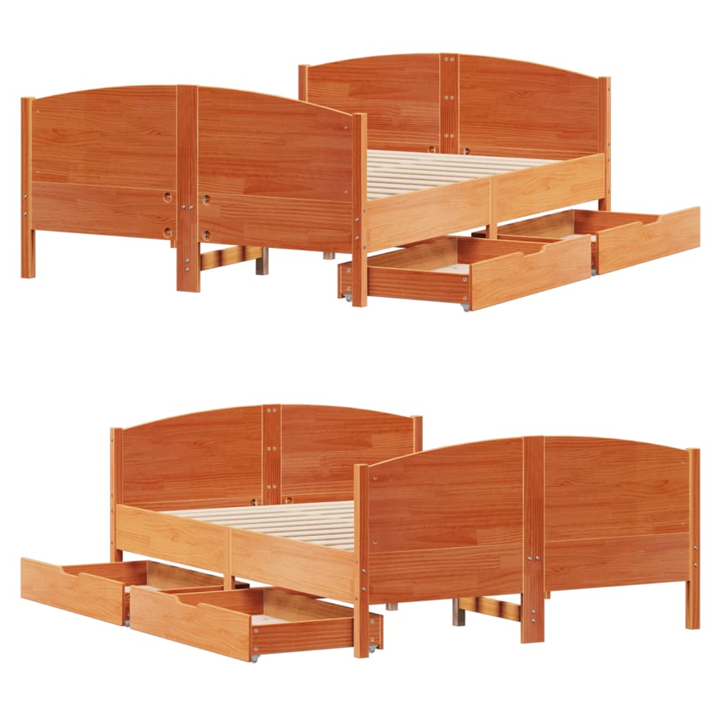 Bedframe zonder matras massief grenenhout wasbruin 135x190 cm