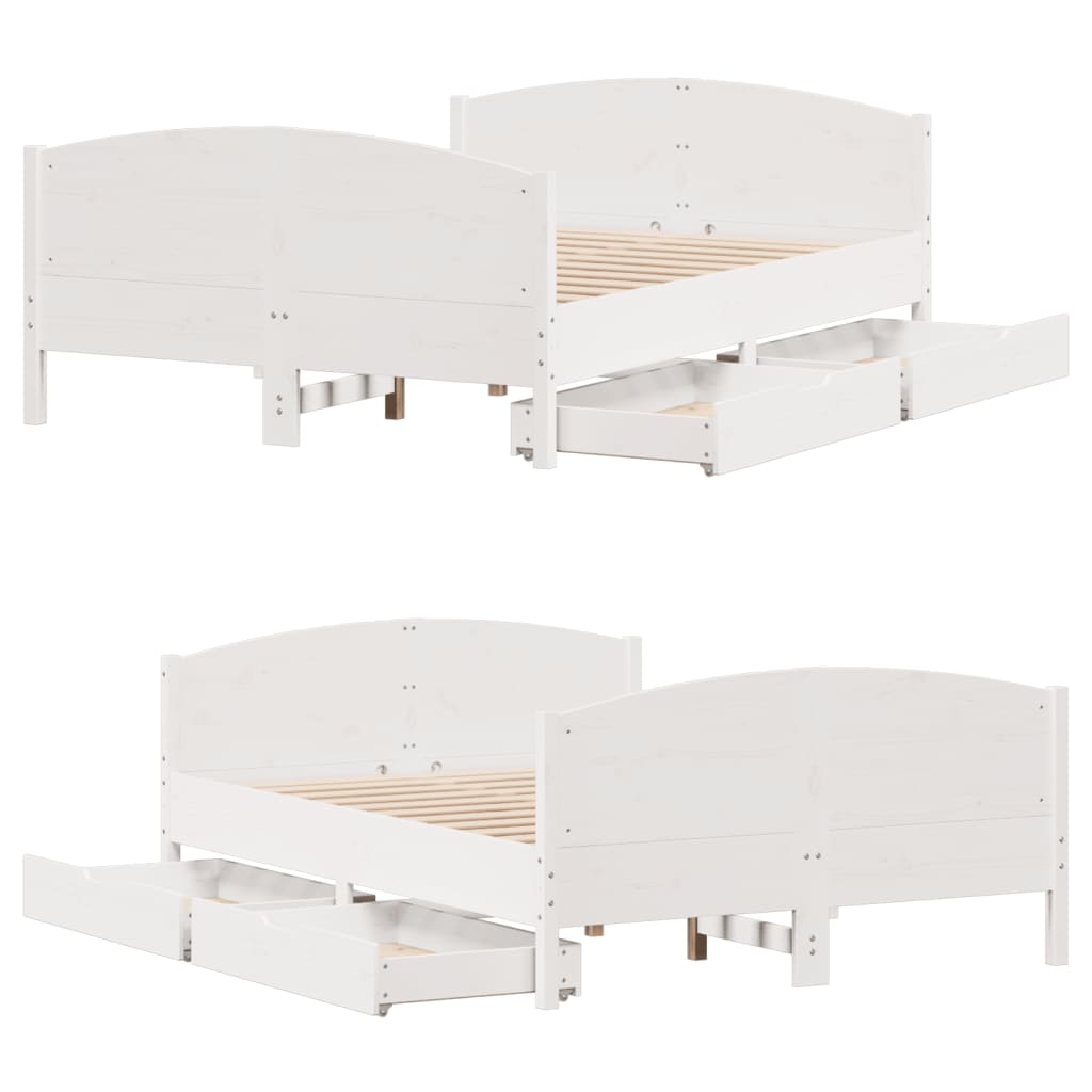 Bedframe zonder matras massief grenenhout wit 120x190 cm