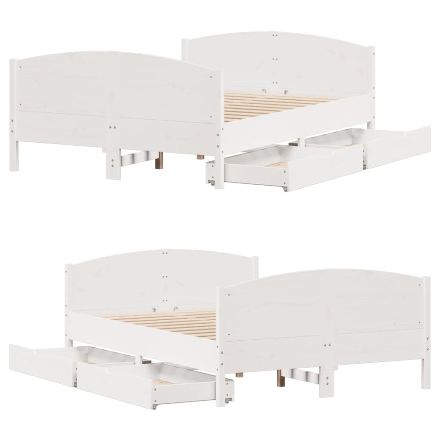 Bedframe zonder matras massief grenenhout wit 120x190 cm