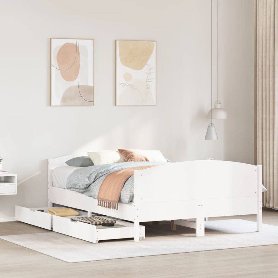 Bedframe zonder matras massief grenenhout wit 120x190 cm