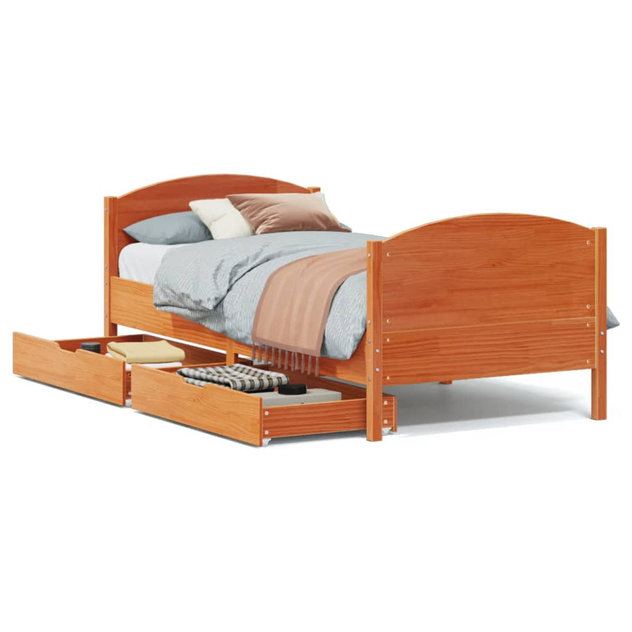 Bedframe zonder matras massief grenenhout wasbruin 100x200 cm