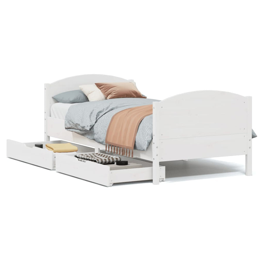Bedframe zonder matras massief grenenhout wit 90x200 cm