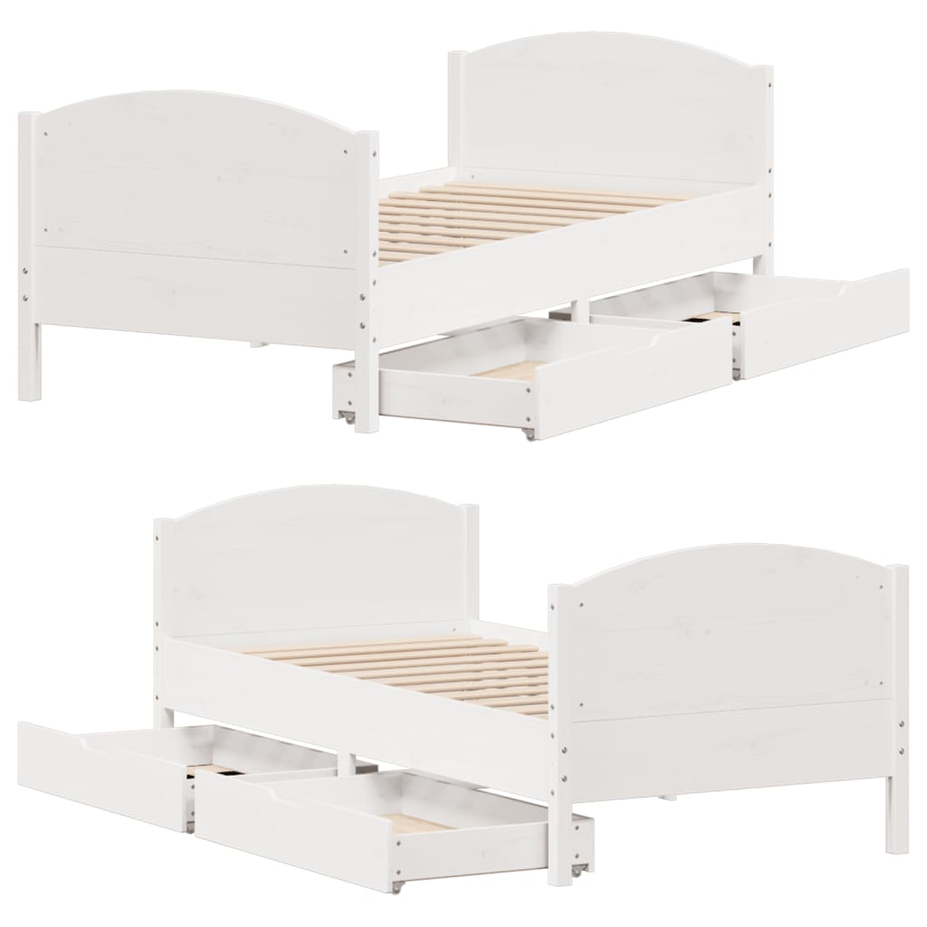 Bedframe zonder matras massief grenenhout wit 90x200 cm