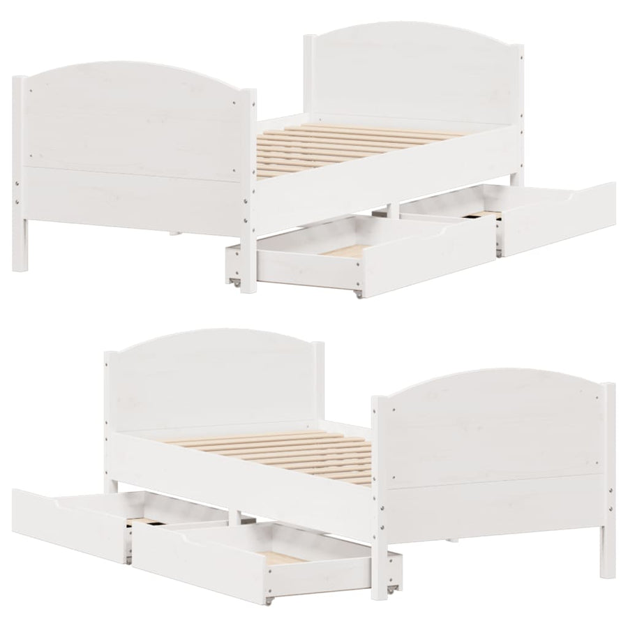 Bedframe zonder matras massief grenenhout wit 90x200 cm