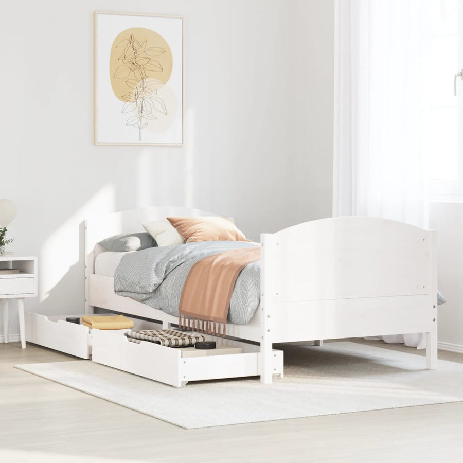 Bedframe zonder matras massief grenenhout wit 90x200 cm