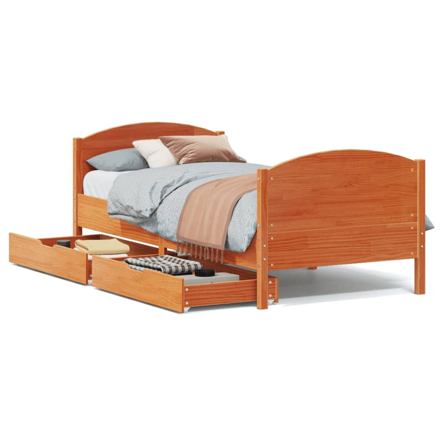Bedframe zonder matras massief grenenhout wasbruin 90x200 cm