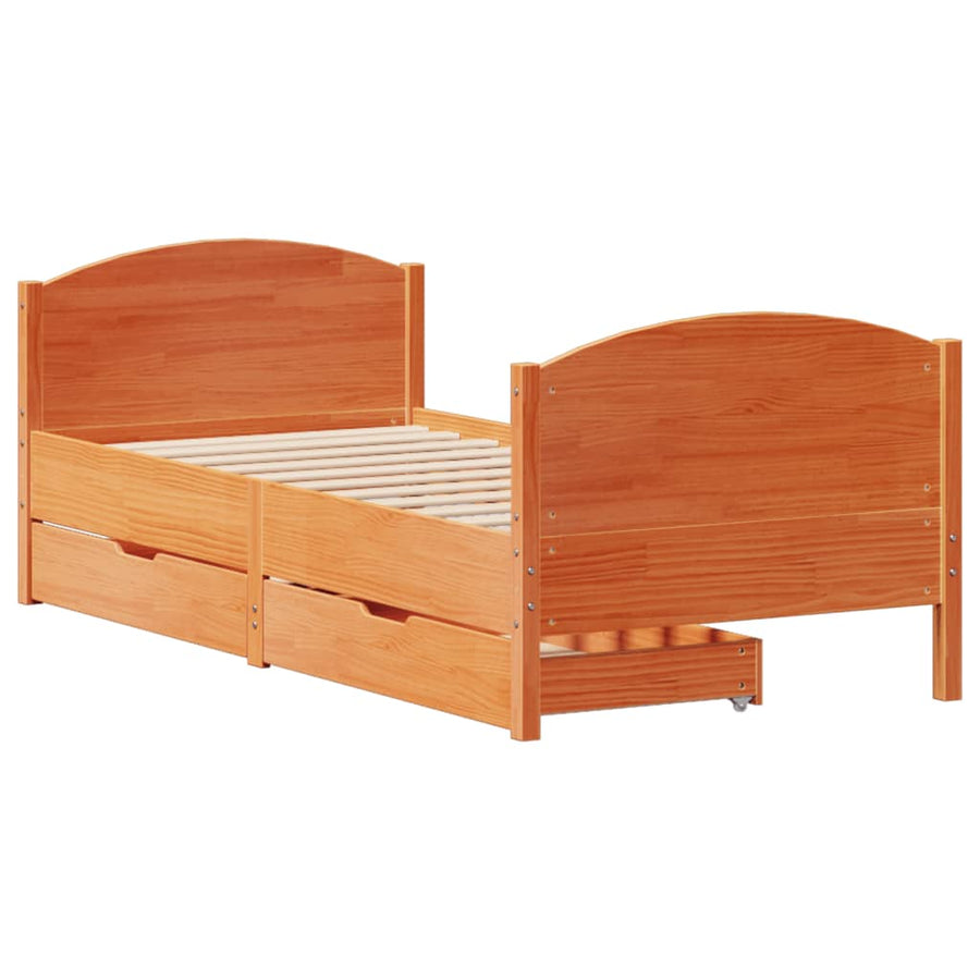 Bedframe zonder matras massief grenenhout wasbruin 90x200 cm