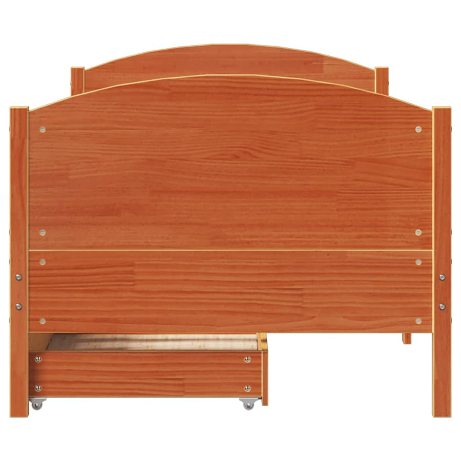 Bedframe zonder matras massief grenenhout wasbruin 90x200 cm