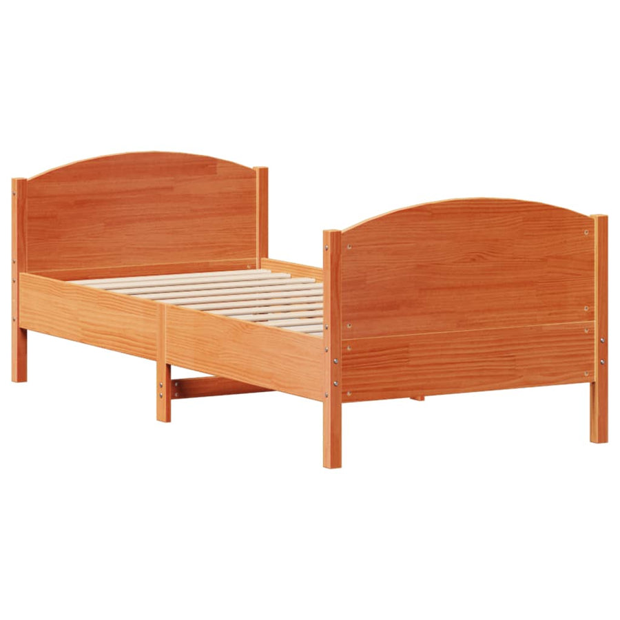 Bedframe zonder matras massief grenenhout wasbruin 90x200 cm