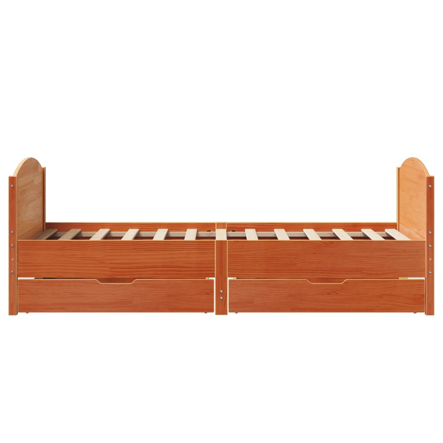 Bedframe zonder matras massief grenenhout wasbruin 90x200 cm