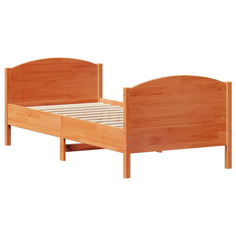 Bedframe zonder matras massief grenenhout wasbruin 90x200 cm